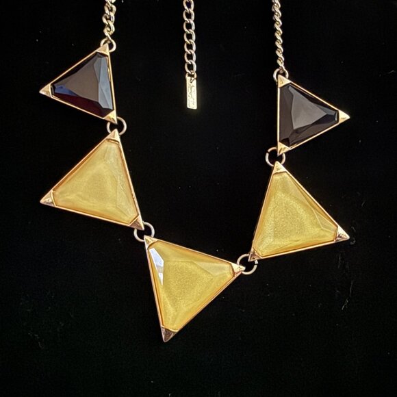 Vintage Signed Mika Geometric Statement Necklace –Boho Chunky Triangular Stones - Picture 2 of 8